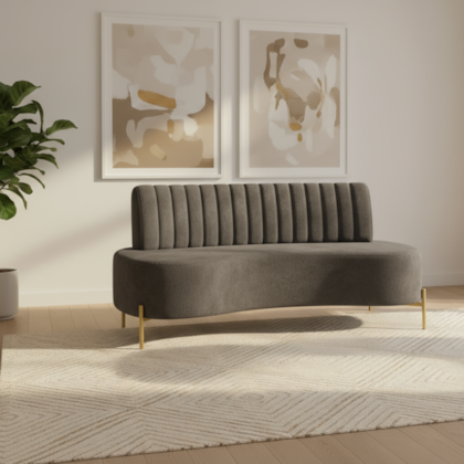 sofá Recamier curvo Sala de Estar Safira Suede Cinza