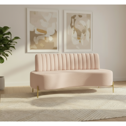 sofá Recamier curvo Sala de Estar Safira Suede Rosa Bebê