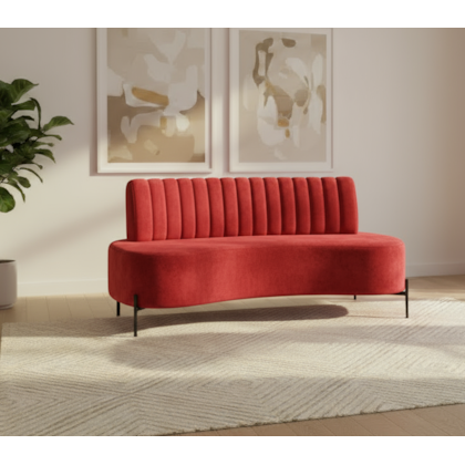 sofá Recamier curvo Sala de Estar Safira Suede Vermelho