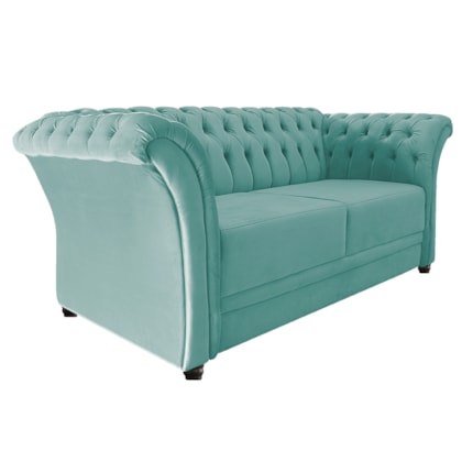 Sofá Recamier Decorativa Chesterfield Sofia Suede Azul Tiffany Capitonê - Amarena Móveis