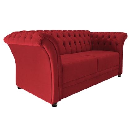 Sofá Recamier Decorativa Chesterfield Sofia Suede Vermelho Capitonê - Amarena Móveis